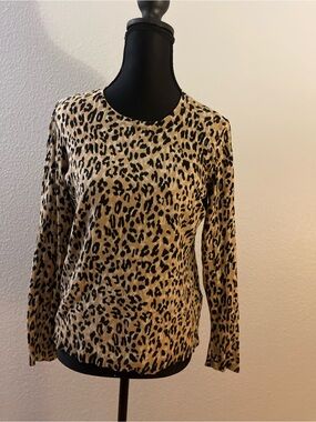 JM Collection Leopard Print Long Sleeve Top in Beige and Black
